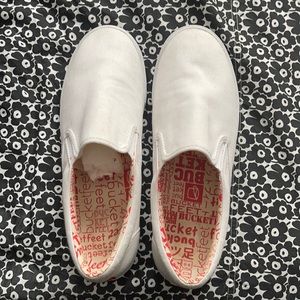 White Bucketfeet canvas slip-on sneakers